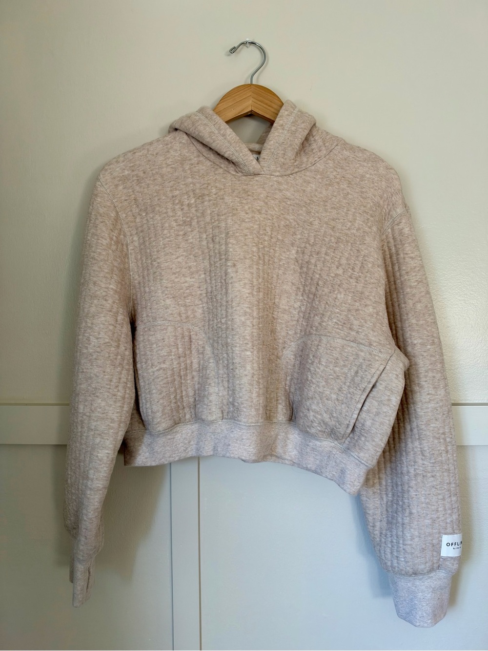 Aerie OFFLINE Hugger Quilted Cropped Pullover Hoodie Size Large